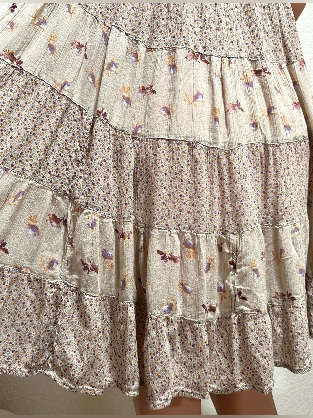 Bohemian Beige Floral Tiered Mini Dress - Picture 8 of 8